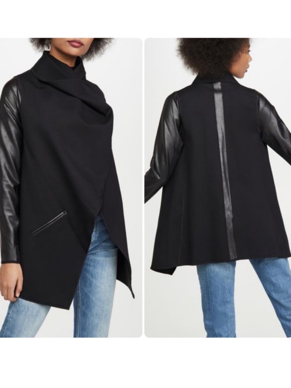 Spanx Drape Front Ponte Stretch Vegan
Leather Jacket Very Black Size XL